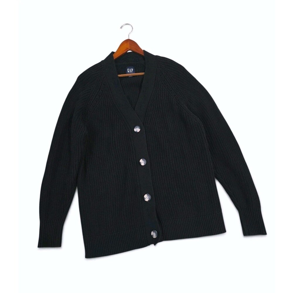Gap Soft Knit Button Front Relaxed Cardigan Sweater Black Women's Large